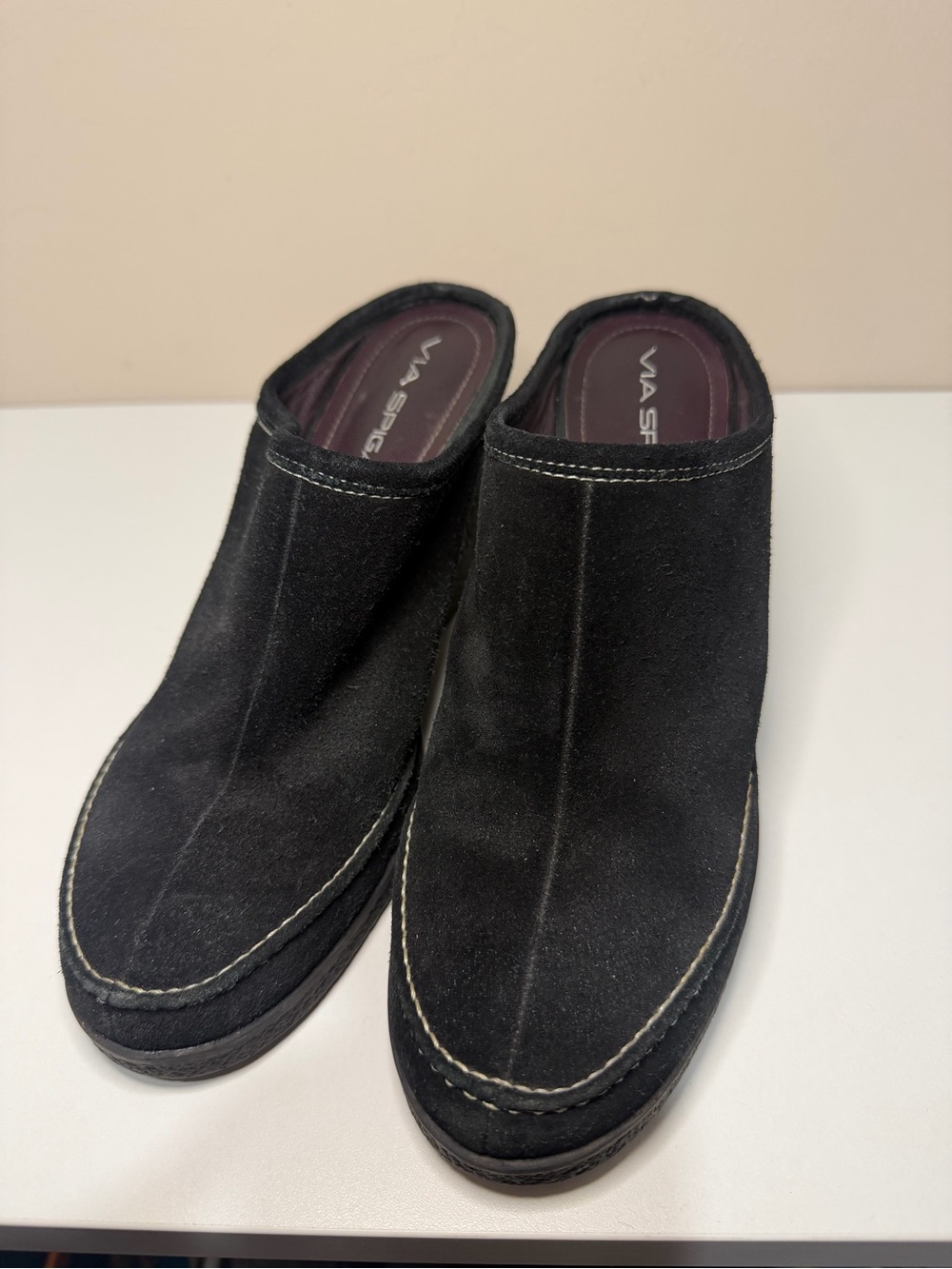 Via Spiga Black Suede Slip-On Clogs